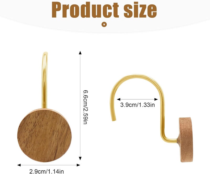 JTDTH Shower Curtain Hooks, Wood Decorative Shower Curtain Rings, Modern Round Log Shower Curtain Hangers, 12PCS Shower Hooks for Shower Curtain Rod, Bedroom, Living Room (Gold) - Image 4